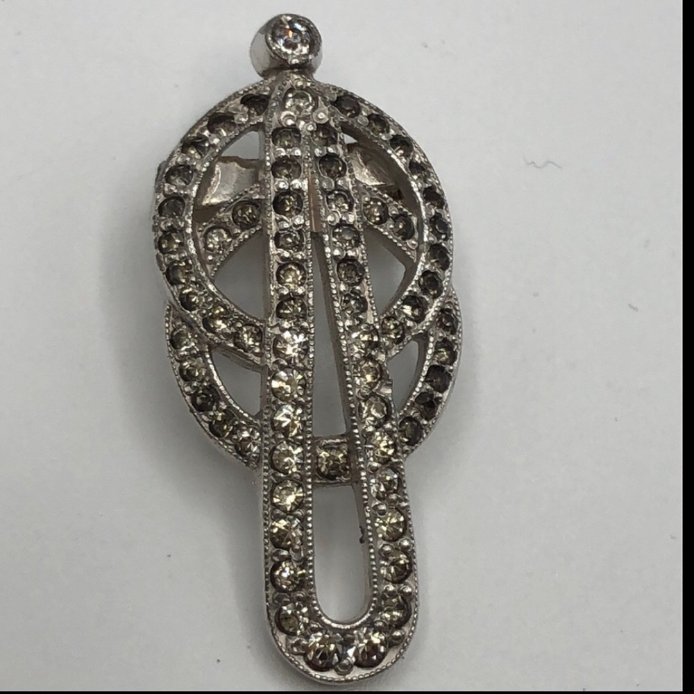 VTG Diamanté Silver tone Art Deco Double Circle Brooch
